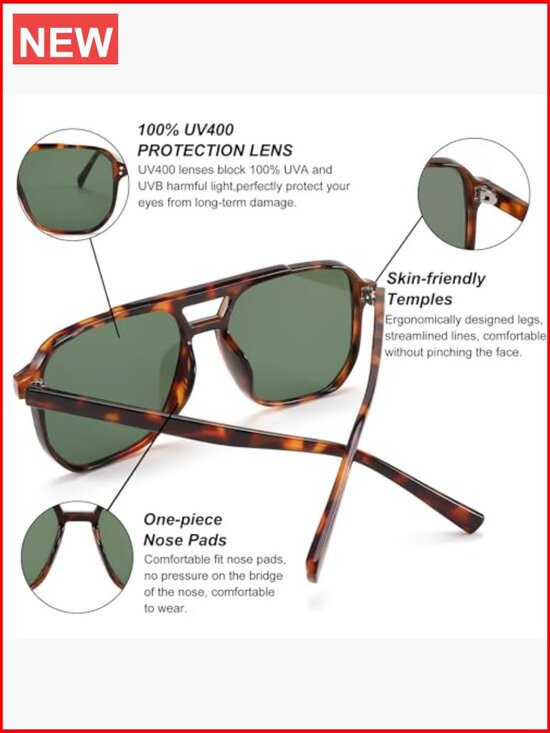Vintage Retro Square Aviator Sunglasses Plastic Frame UV400 main image 5
